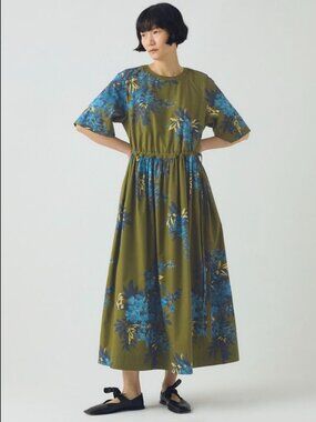 Botanical Shadow Print Organic Dress, Green - XS - SOLD OUT - NWT